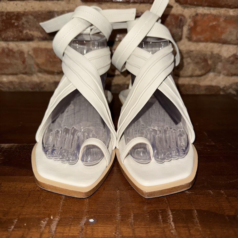 Revolve Tibi Miles Ivory Leather Ankle Wrap Strap Sandals 37= Sz 7 US EUC Vibram - Picture 4 of 8